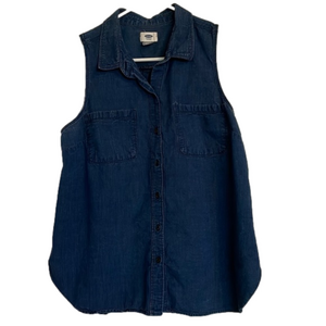 *BIN* OLD NAVY Sleeveless Denim Look Button Down Blouse, Women’s L, Navy Blue